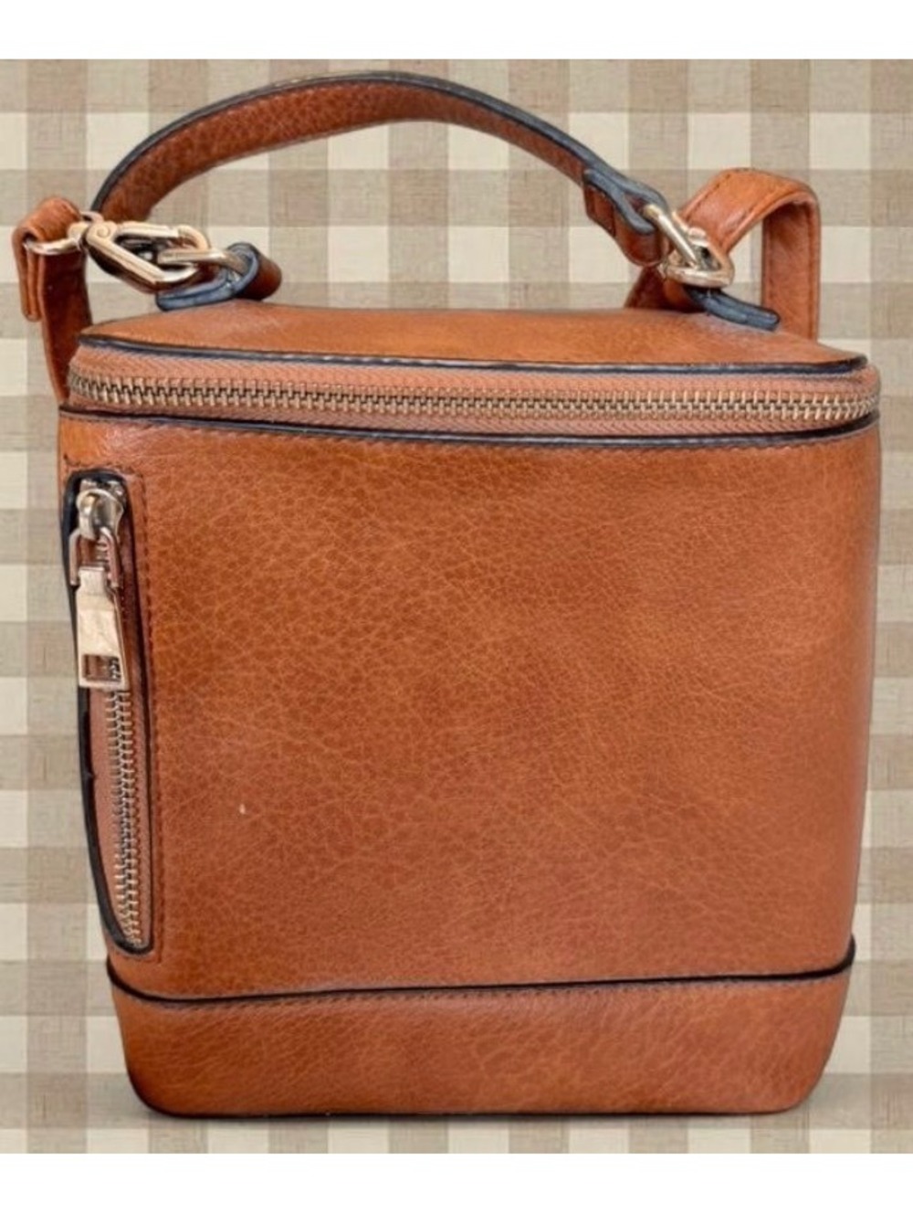 Brown Box Crossbody Bag /Backpack with Striped Interior